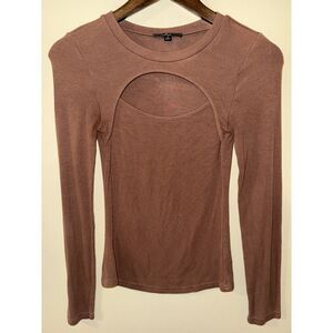 Lulus Brown Ribbed Front Cutout Long Sleeve Top Size Small